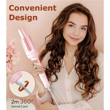 Auto Hair Curler Automatic Curling Iron with Temperature Timer Setting Automatic Shut-Off Anti-Scald Anti-Tangle Rotating Curling Wand Hair Styling
