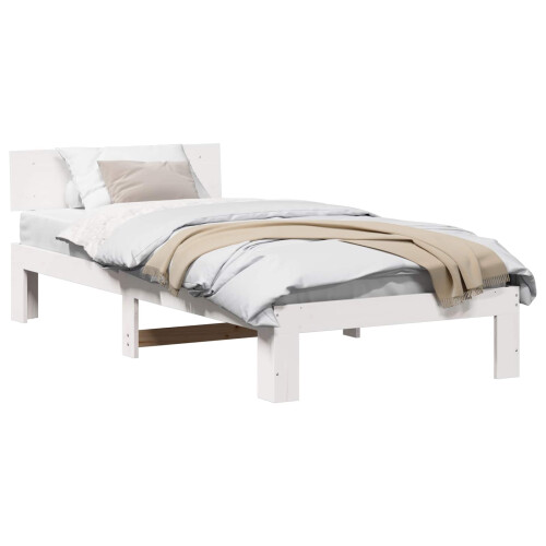 VidaXL vidaXL Bed Frame with Headboard White 90 x 190 cm Solid Pine Wood 1