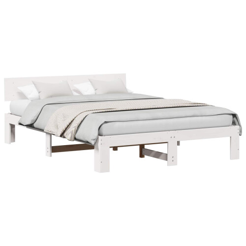 VidaXL vidaXL Bed Frame with Headboard White 150 x 200 cm Solid Pine Wood 1