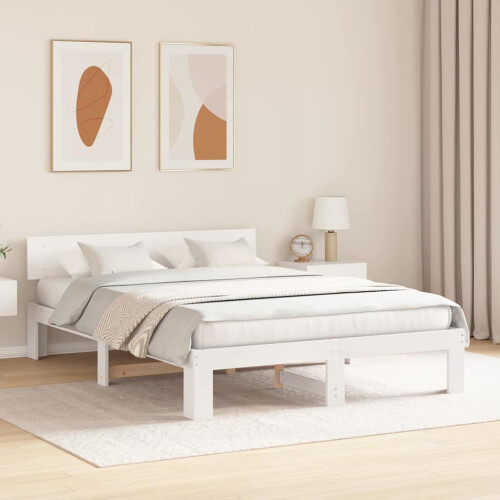VidaXL vidaXL Bed Frame with Headboard White 150 x 200 cm Solid Pine Wood 2