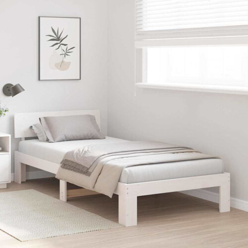 VidaXL vidaXL Bed Frame with Headboard White 90 x 190 cm Solid Pine Wood 2