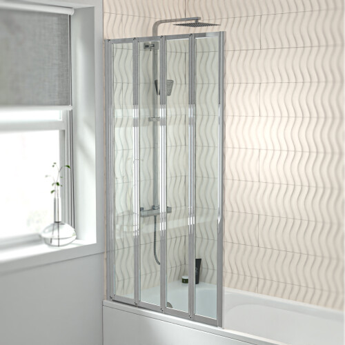 NES Home Nes Home 800 x 1400 mm Chrome Frame 4 Fold Door Bath Shower Screen