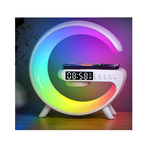 New Wireless Speaker Charger, Atmosphere Light with Wireless Charging Function, Table Lamp, Bedside Lamp with Alarm Clock & Charging Function, Gi_M
