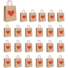 D 24 Pcs Valentines Day Gift Bags, Candy Bags Goodie Bags with Handles Heart Love Paper Bags for Wedding and Valentine