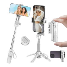 Support télescopique pour téléphone Jmary MT-18, mini trépied selfie sans fil (blanc) : MT-18 (blanc) Cadeau surprise
