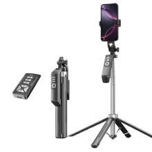 Stabilisateur portable anti-tremblement P18Tk 1,8 m, trépied/quadrupède extensible, perche à selfie Bluetooth (noir) : Cadeau surprise P18TK