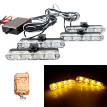 One-To-Four Vehicle-Mounted 16-Led Grille Flashing Warning Light With Wireless Compatible Remote Control (Yellow) :yellow Surprise Gift