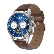 Loaniy DT70 analoge en digitale smartwatch met dubbel display en belfunctie (zilverkleurig leer): verrassingscadeau in zilverkleurig leer