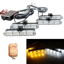 One-To-Four Vehicle-Mounted 16-Led Grille Flashing Warning Light With Wireless Compatible Remote Control (White And Yellow) :White Yellow Surprise Gi