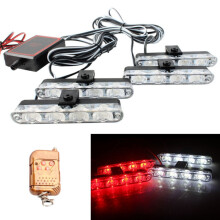 One-To-Four Vehicle-Mounted 16-Led Grille Flashing Warning Light With Wireless Compatible Remote Control (White And Red) :White Red Surprise Gift