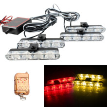 Ein- bis vierfach fahrzeugmontierte 16-LED-Kühlergrill-Blinkwarnleuchte mit kabellos kompatibler Fernbedienung (Rot und Gelb): Überraschungsgeschenk