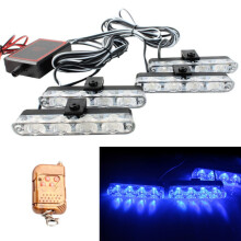 One-To-Four Vehicle-Mounted 16-Led Grille Flashing Warning Light With Wireless Compatible Remote Control (Blue) :blue Surprise Gift