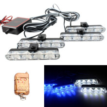 Eén-tot-vier op voertuigen te monteren grille-knipperlichten met 16 led's en draadloze afstandsbediening (wit en blauw): Wit Blauw Verrassingscadeau