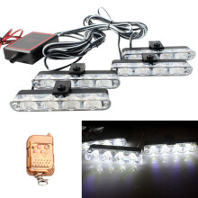 One-To-Four Vehicle-Mounted 16-Led Grille Flashing Warning Light With Wireless Compatible Remote Control (White) :White Surprise Gift