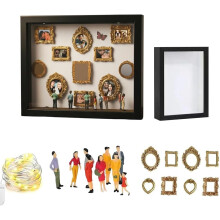 (Black, -) DIY Mini Museum Silhouette Box, Gold Frame Kit with Figurines, Custom Photo Shadow Box Display