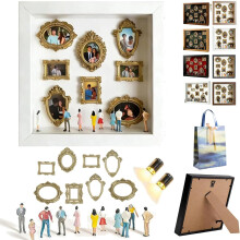 (D, 8 frame) Personalised Mini Museum Kit, DIY Shadow Box with Figurines & Spotlights, Anniversary Gift