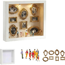 (White, -) DIY Mini Museum Shadow Box Frame Kit, Memory Display with LED Lights, Wedding Anniversary Keepsake