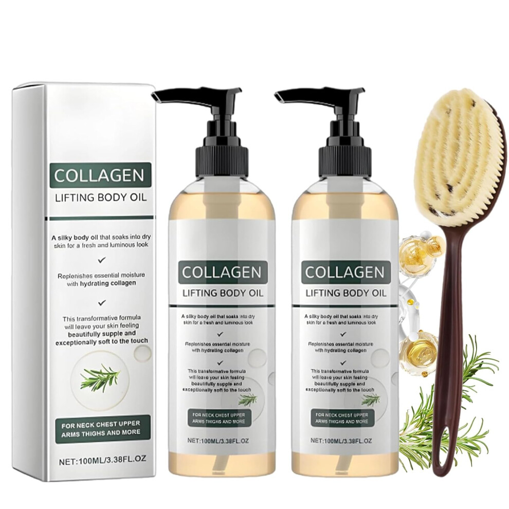 Oimg (2Set, -) Collagen Oil For Skin Tightening, After Shower Moisturising Oil With Brush, Non-Greasy 3.8 Fl Oz