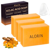 (3Pcs, -) Savon Acide Kojique Curcuma & Vitamine C 2Pcs, Naturel Hydratant Éclaircissant Peau