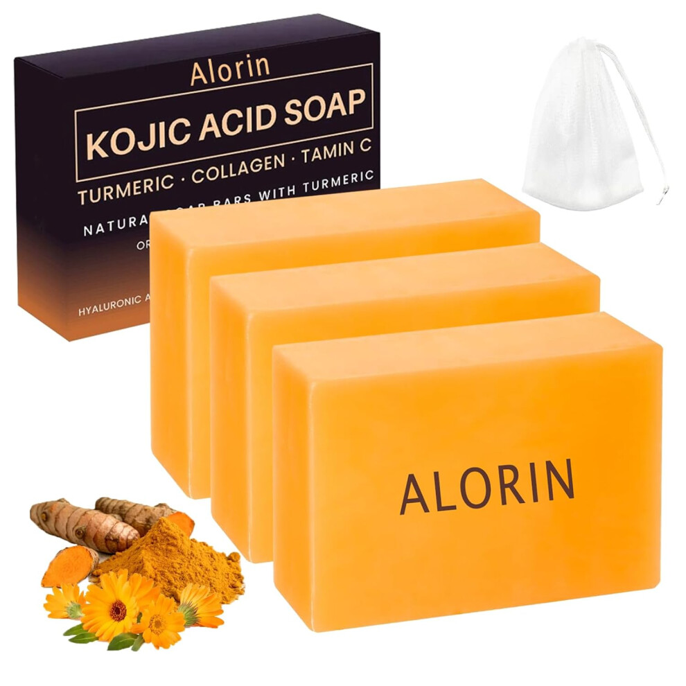 Oimg (3Pcs, -) Kojic Acid Soap With Turmeric & Vitamin C, Natural Moisturising Skin Brightening Bar 2Pcs