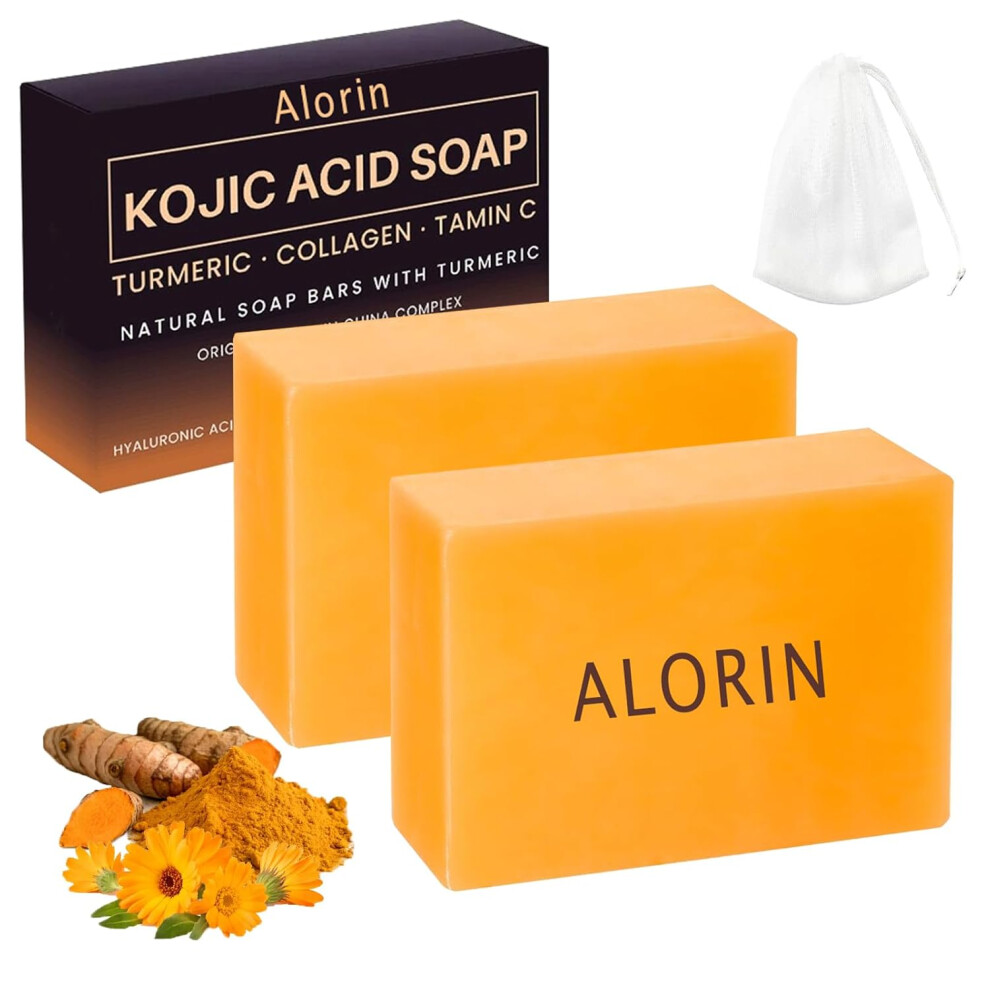 Oimg (2Pcs, -) Kojic Acid Soap With Turmeric & Vitamin C, Natural Moisturising Skin Brightening Bar 2Pcs