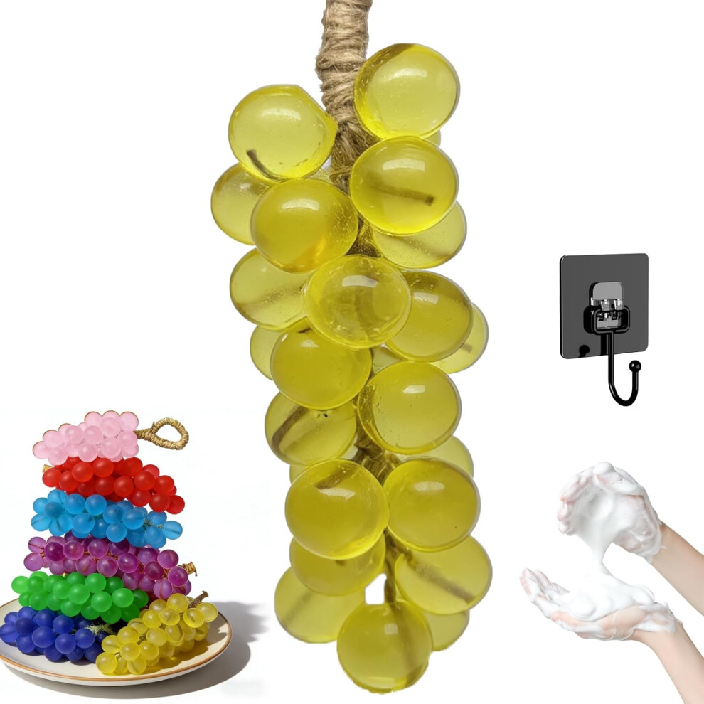 Oimg Yellow (, -) Handmade Grape Soap On A Rope, Natural Crystal Grape Shaped Soap, Bathroom & Kitchen Decor