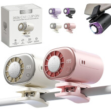 (White Pink, -) Auto clip on ventilator met LED display 16 graden semi koeling USB oplaadbaar 360 graden rotatie 199 snelheden