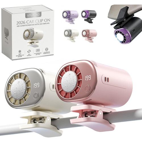 (White Pink, -) Ανεμιστήρας κλιπ αυτοκινήτου με LED, ημι-ψύξη 16, USB, 360, 199 ταχύτητες