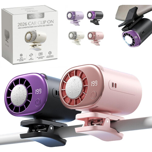 (Gray Pink, -) Ανεμιστήρας κλιπ αυτοκινήτου με LED, ημι-ψύξη 16, USB, 360, 199 ταχύτητες