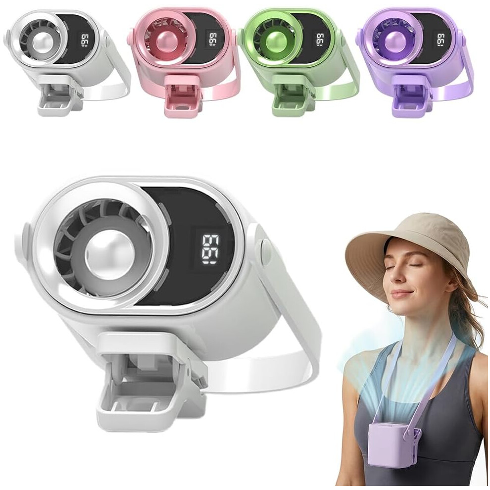 (, -) Car Clip On Air Conditioner Fan, Usb Rechargeable, Led Display, 360 Rotation For Car Office Camping White 5437706999898