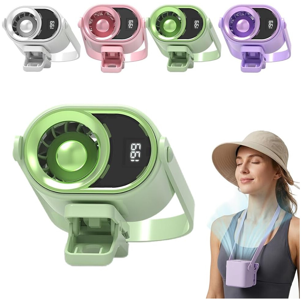 (, -) Car Clip On Air Conditioner Fan, Usb Rechargeable, Led Display, 360 Rotation For Car Office Camping Green 5437706999881