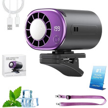 (Black, -) Auto clip on ventilator met LED display 199 snelheden 2000mAh batterij afneembare klem USB oplaadbaar