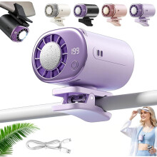 (Purple, -) Ventilador clip coche pantalla LED portátil mini refrigeración USB recargable 360 rotación