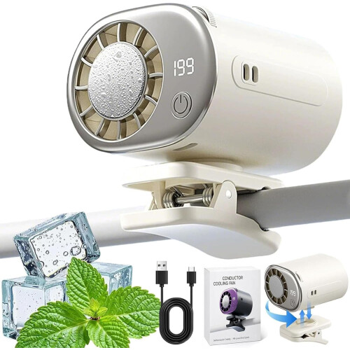(White, -) Ανεμιστήρας κλιπ αυτοκινήτου με LED, 199 ταχύτητες, ημι-ψύξη 16, USB, 360