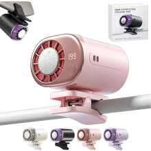 (PIink, -) Car Clip On Fan with LED Display, Portable USB Rechargeable Personal Cooling, 360 Rotation
