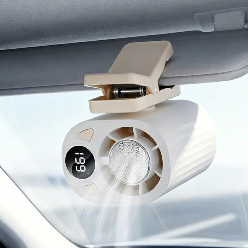 (, -) Car Clip On Air Conditioner Fan, 360 Rotation, Rechargeable Fan For Car Visor & Roof Handles White 5437706999935