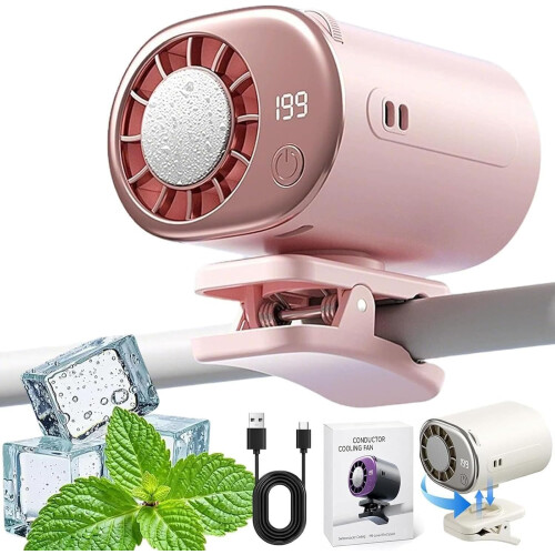 (Pink, -) Ανεμιστήρας κλιπ αυτοκινήτου με LED, 199 ταχύτητες, ημι-ψύξη 16, USB, 360