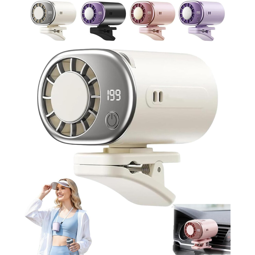 (, -) Car Clip On Fan With Led Display, Usb Rechargeable, Portable 360 Rotation, 199 Speeds Truck Tent White 5437707000814
