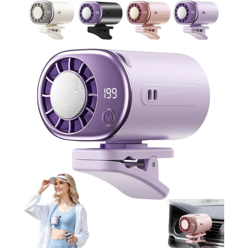 (Purple, -) Ανεμιστήρας κλιπ αυτοκ. με LED, USB, φορητός 360, 199 ταχ. για φορτηγό/σκηνή