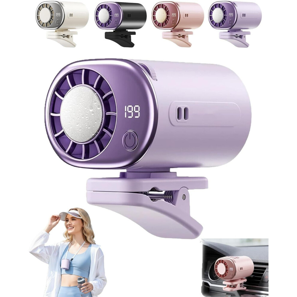 (, -) Car Clip On Fan With Led Display, Usb Rechargeable, Portable 360 Rotation, 199 Speeds Truck Tent Purple 5437707000807