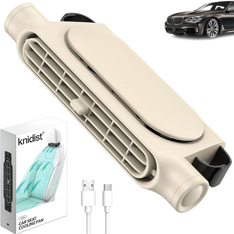(, 1Pc) Car Seat Fan For Backseat, Usb Rechargeable Neck Cooling Fan With 3 Speeds For Kids & Adults Beige 5437707001408