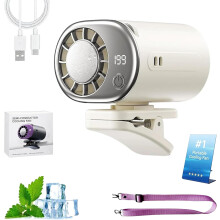 (White, -) Ventilador clip coche LED 199 velocidades batería 2000mAh pinza desmontable USB recargable