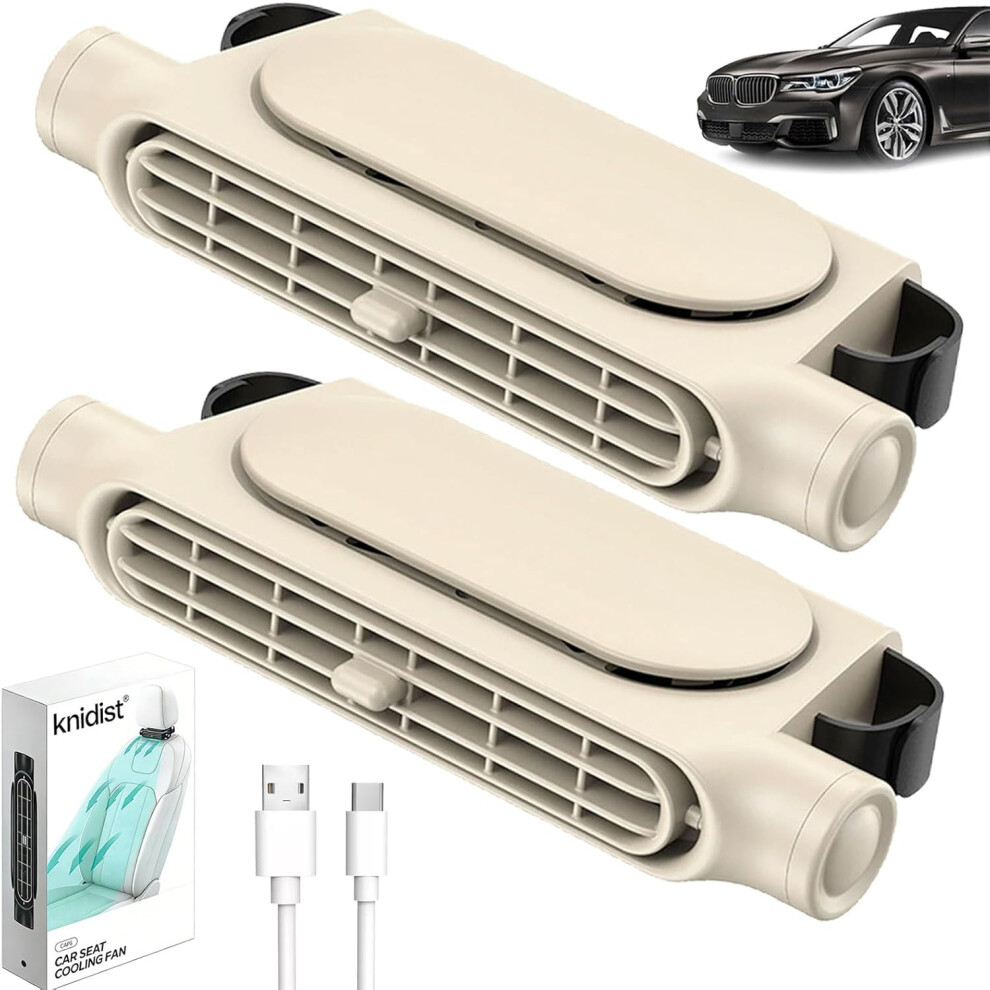(, 2Pcs) Car Seat Fan For Backseat, Usb Rechargeable Neck Cooling Fan With 3 Speeds For Kids & Adults Beige 5437707001354