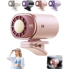 (Pink, -) Auto clip on ventilator met LED display USB oplaadbaar draagbaar 360 graden rotatie 199 snelheden truck tent