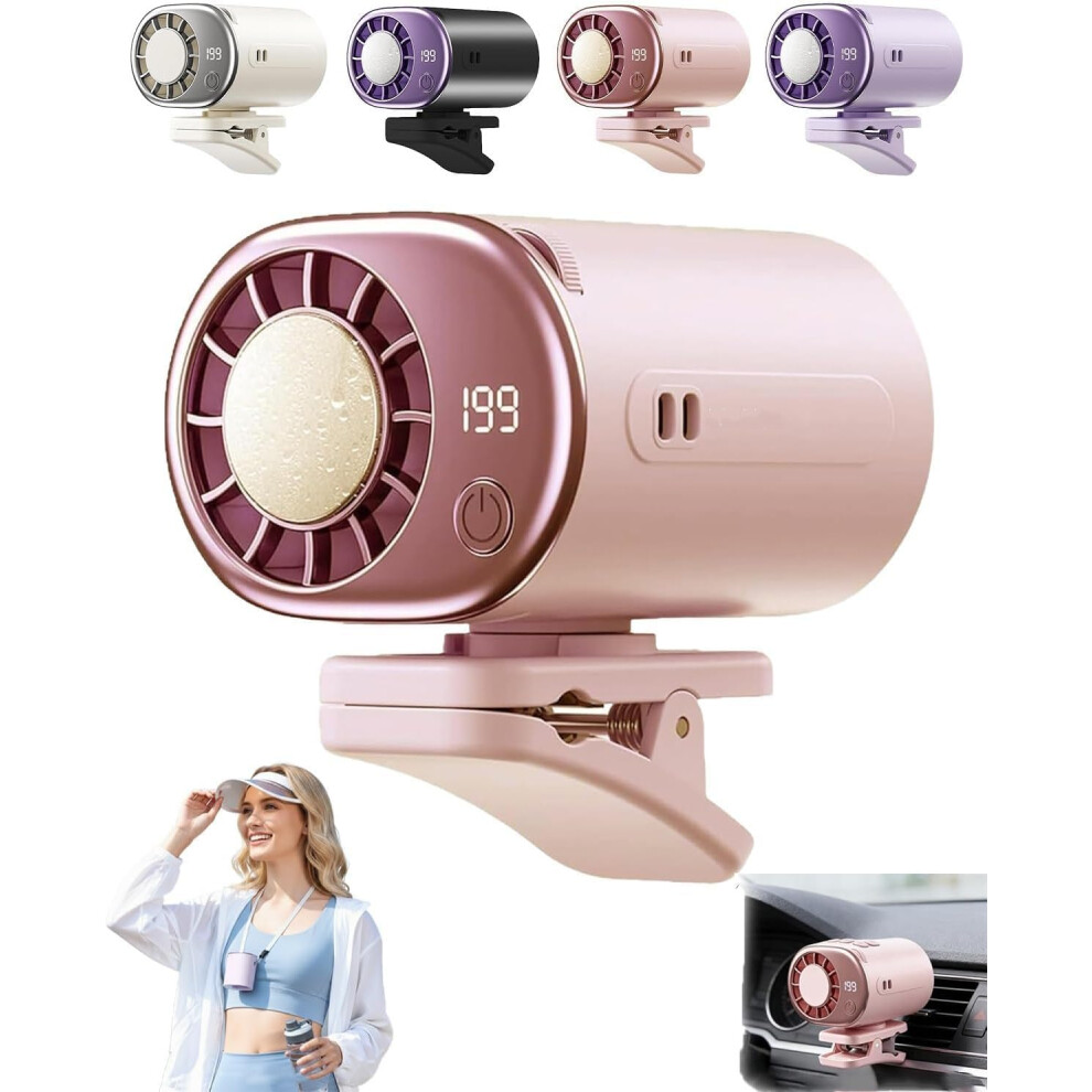 (, -) Car Clip On Fan With Led Display, Usb Rechargeable, Portable 360 Rotation, 199 Speeds Truck Tent Pink 5437707000838