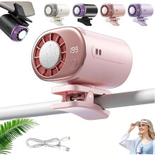 (Pink, -) Auto clip on ventilator met LED display draagbaar mini koeling USB oplaadbaar 360 graden rotatie