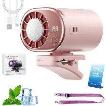 (Pink, -) Auto clip on ventilator met LED display 199 snelheden 2000mAh batterij afneembare klem USB oplaadbaar