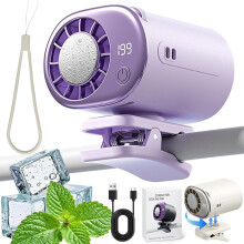 (Purple, -) Car Clip On Fan with LED Display, 199 Speeds, 16 Semi-Cooling, USB Rechargeable, 360 Rotation