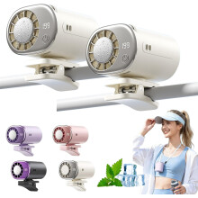 (Beige+Beige, -) Ventilador clip coche LED 199 velocidades USB recargable refrigeración personal oficina