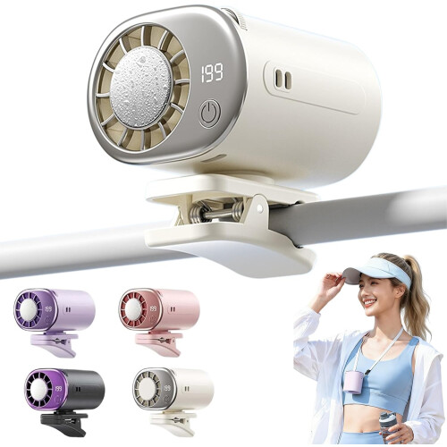 (Beige, -) Ανεμιστήρας κλιπ αυτοκ. με LED, 199 ταχ., USB επαναφορτιζόμενος, προσωπική ψύξη
